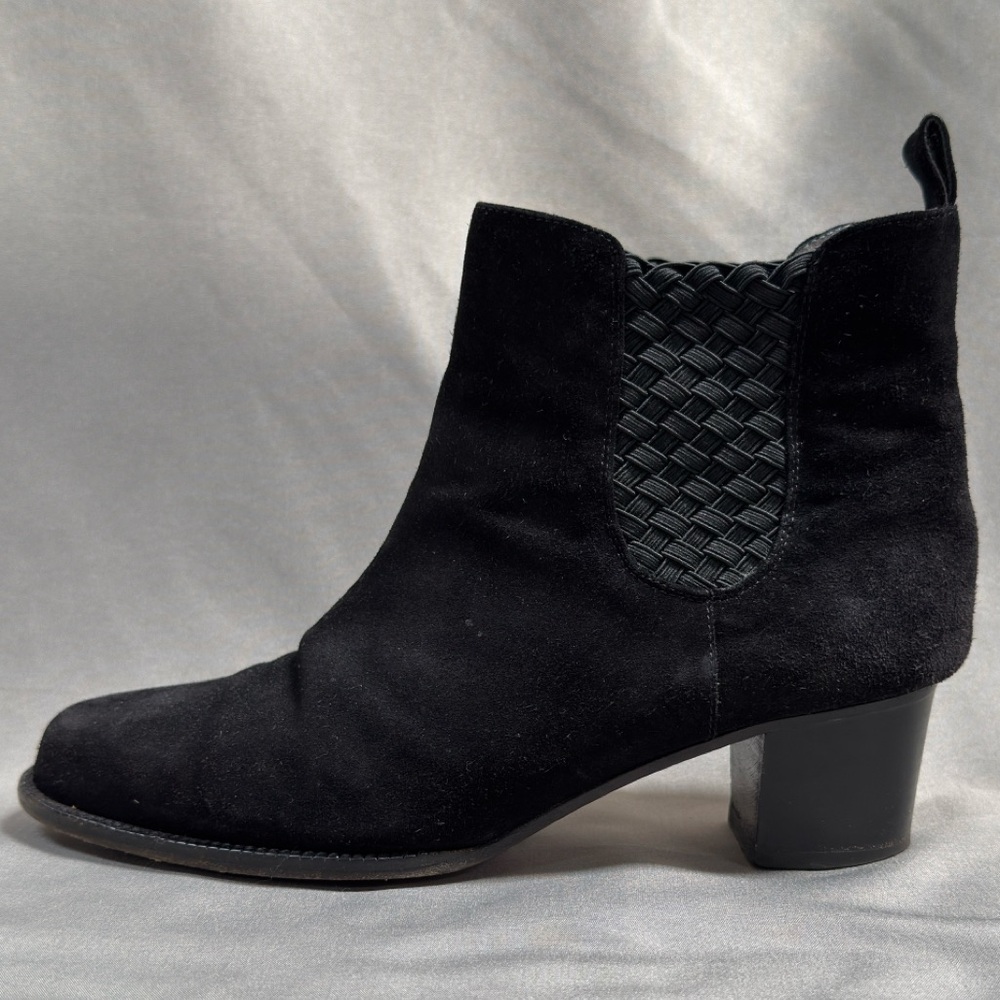 Vintage Bottega Veneta Suede Intrecciato Black Booties 6.5 Slip On Chelsea Boots - Picture 5 of 16